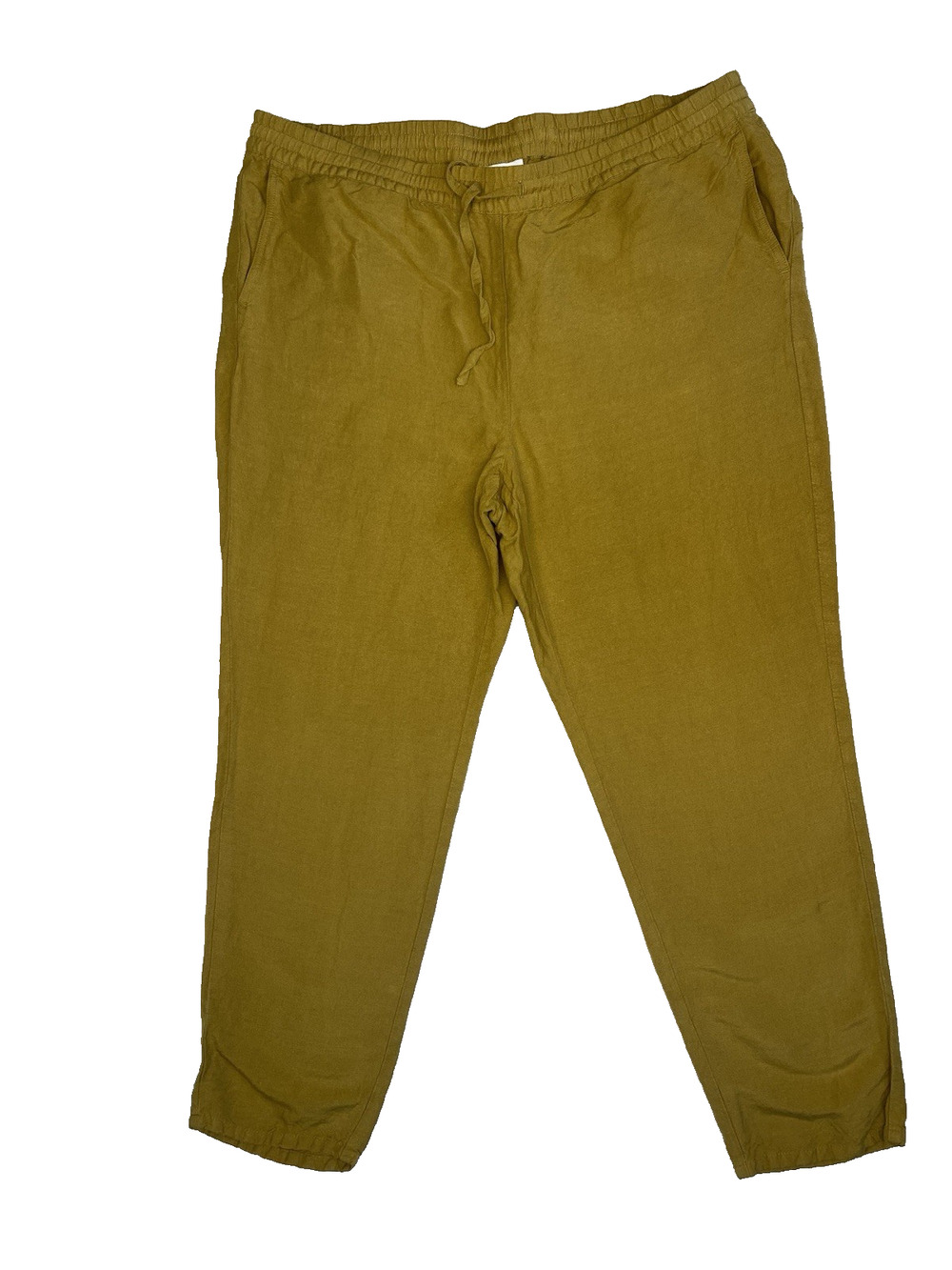 J Jill Pants Womens Large Linen Blend Drawstring Pull On Ankle Mustard Coastal